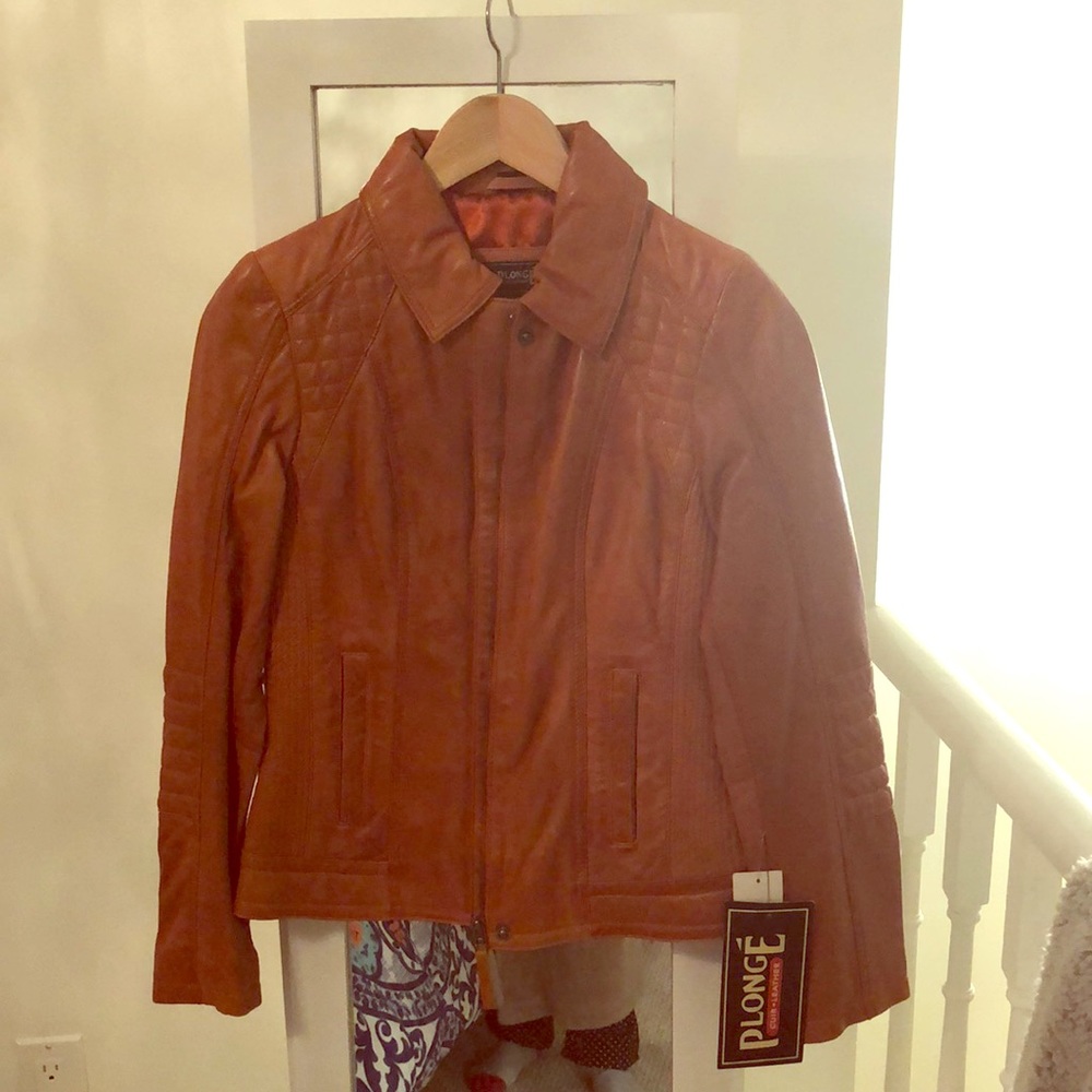 XS Plonge Brown/Orange leather jacket. Brand new.